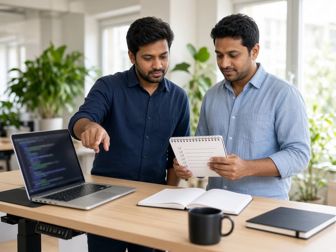 Two people checking a delivery pipeline