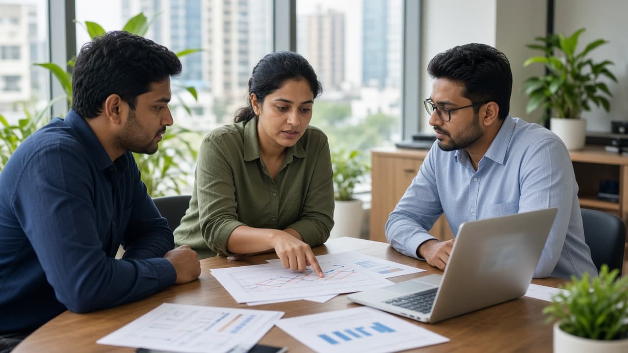 A team reviewing charts from a machine learning lab